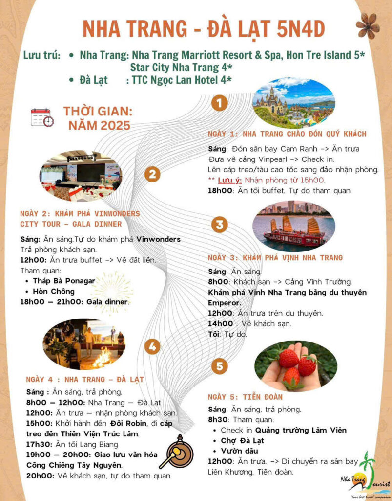 Lịch trình tour du lịch Nha Trang - Đà Lạt 5 ngày 4 đêm 