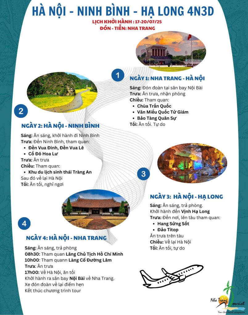 Lịch trình chi tiết Tour du lịch Hà Nội - Ninh Bình - Hạ Long 4N3Đ khởi hành từ Nha Trang