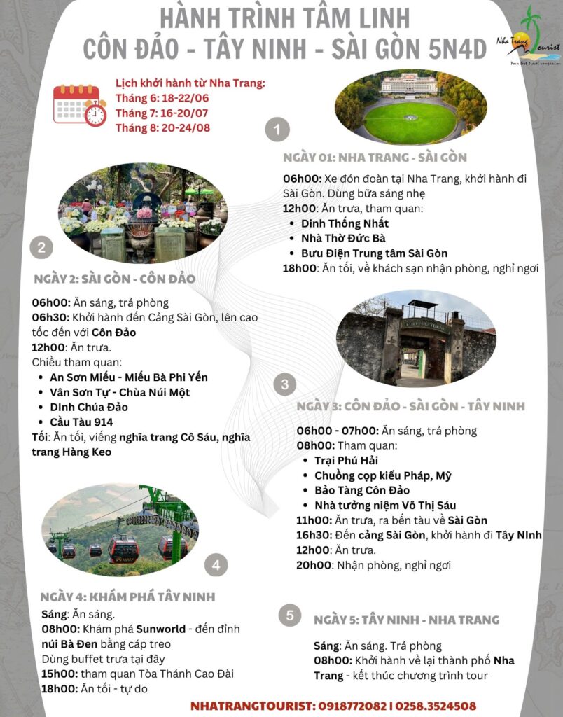 Lịch trình chi tiết Tour Côn Đảo - Tây Ninh - Hồ Chí Minh 5N4Đ khởi hành từ Nha Trang