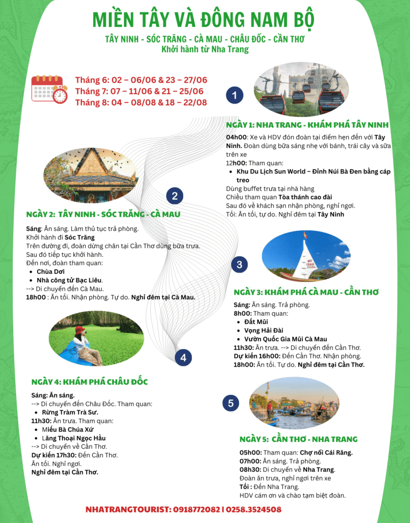 Lịch trình chi tiết Tour du lịch Miền Tây - Đông Nam Bộ 5N4Đ khởi hành từ Nha Trang