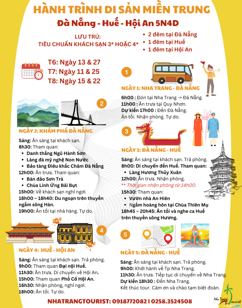 Lịch trình chi tiết Tour miền Trung: Đà Nẵng - Huế - Hội An 5N4Đ khởi hành từ Nha Trang