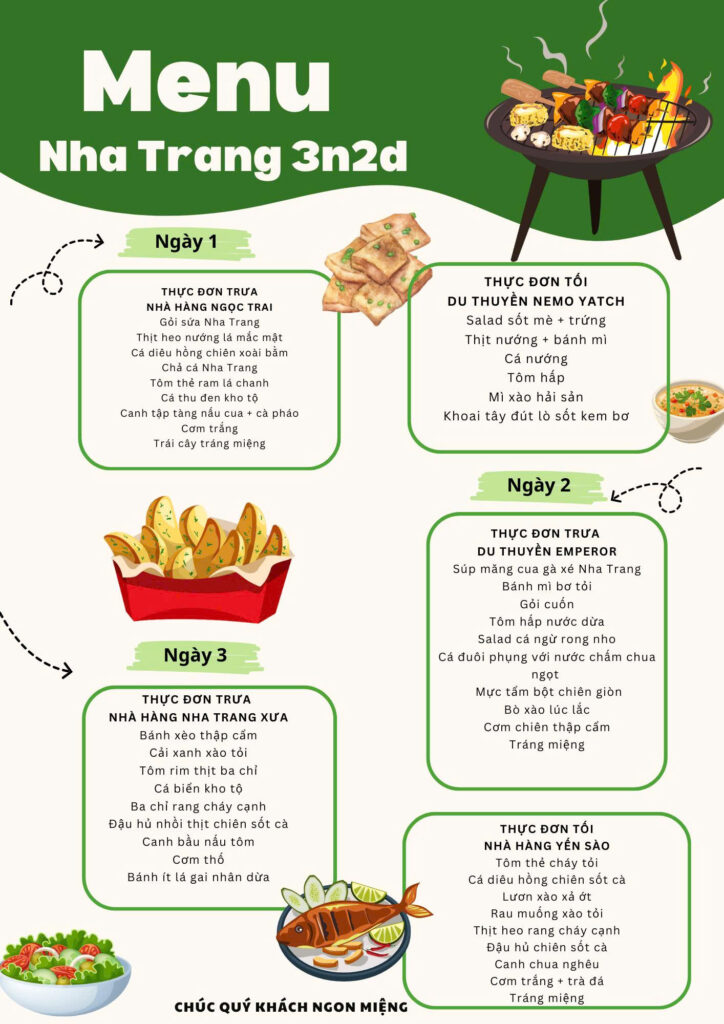Thực đơn trọn gói trong tour Nha Trang 3 ngày 2 đêm