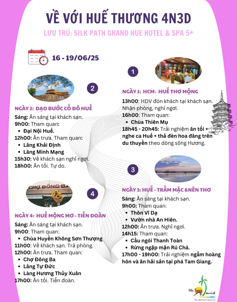 Lịch trình Tour du lịch Huế 4 ngày 3 đêm: Trọn gói - Lịch trình hấp dẫn