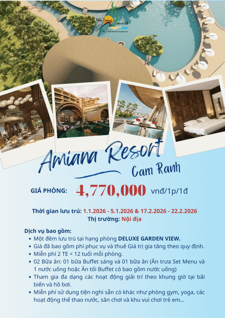 Combo nghỉ dưỡng 2N1Đ Tết 2026 tại Amiana Resort Cam Ranh
