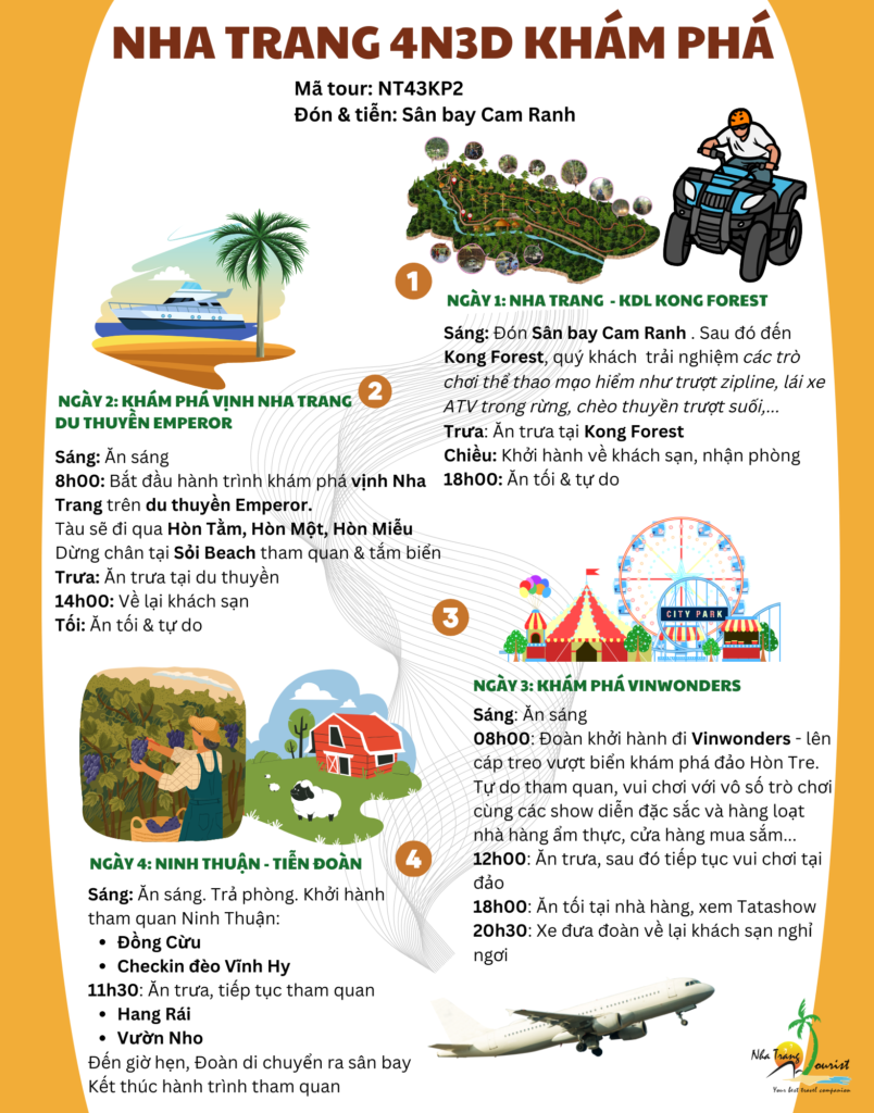 Chi tiết lịch trình Tour Nha Trang 4N3Đ: Kong Forest - VinWonders - du thuyền - Hang Rái - Đồng Cừu