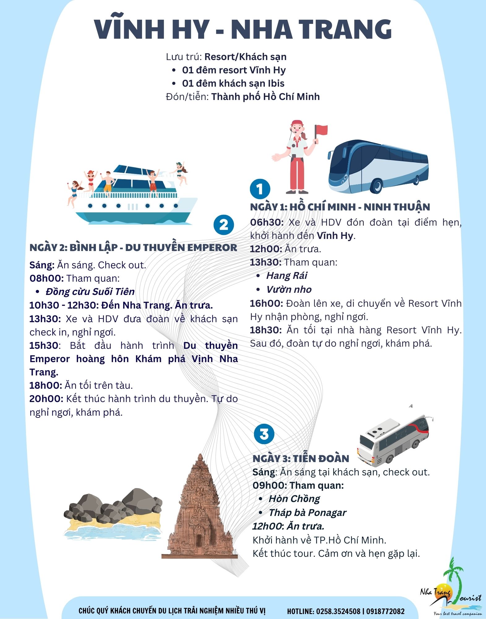 Lịch trình chi tiết tour Vĩnh Hy - Nha Trang 3 ngày 2 đêm